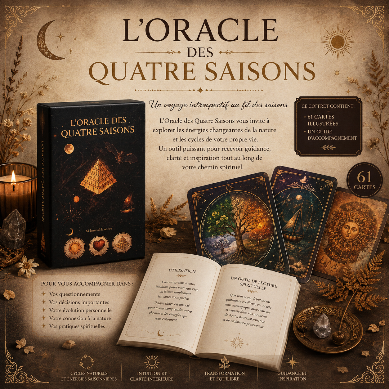 ✨ Oracle des 4 saisons — Laissez les cycles de la nature guider vos tirages et vos réflexions, au fil des mois.